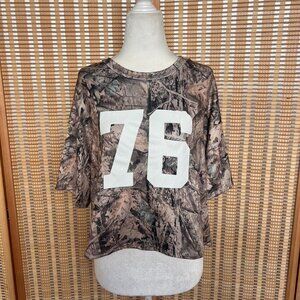 G Mini camo oversized crop jersey top with longer short sleeves size L